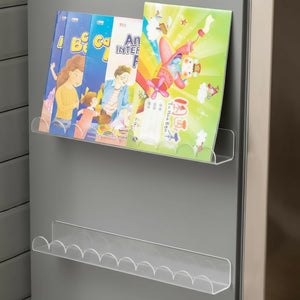 YooNotee 2 Pcs Scalloped Magnetic Book Shelf for Whiteboard 15.8 Inch Reusable Acrylic Floating Bookshelves Magnetic Book Jar Holder for Whiteboard Refrigerator Office Teacher Kitchen (Clear)