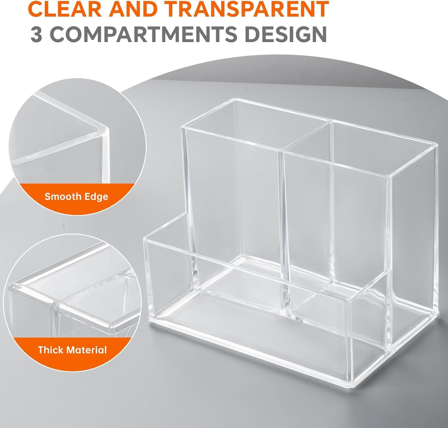 Clear Acrylic Pen Holder, 3 Compartments (2+1 Design) — PENCIL-HOLDER-D1 – view 5