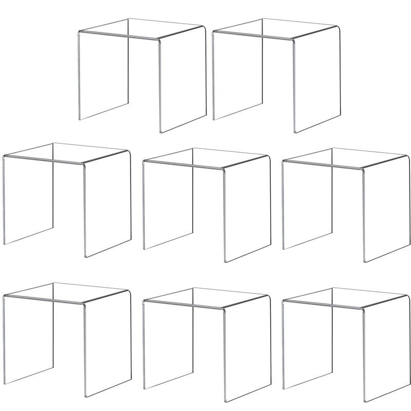 Duveesha Acylic Riser Square Display Stand For Cupcakes,Amiibo Funko Pop Figures, Dessert, Jewelry, Arts and Crafts (Clear, 8P-6INCH)
