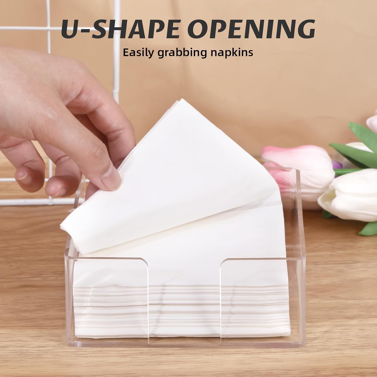 Acrylic Napkin Holder, Clear Square Cocktail Napkin Holder, Paper Lucite Tray with Side Opening, Flat Tissue Holder for Table Kitchen Bathroom Bar Dinner Party Decor,Perfect for 5 x 5 inches Napkins