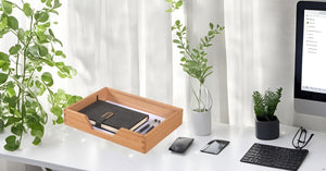 Wooden Desktop Organizer Tray with U-Shape Handle – Yosham