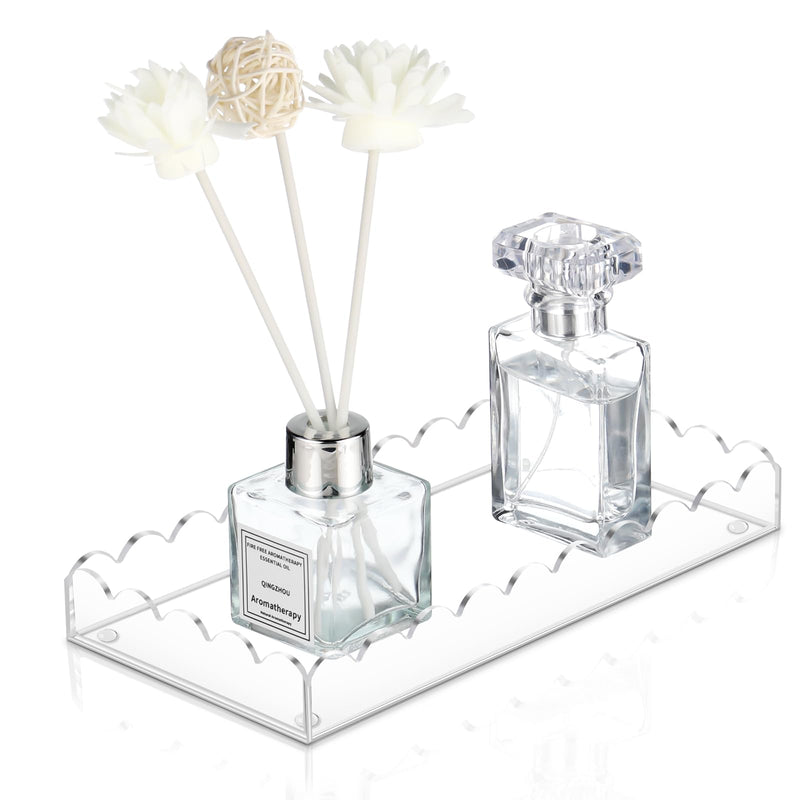 Acrylic Bathroom Vanity Tray 7.9", Soap Dispenser Decorative Scalloped Tray