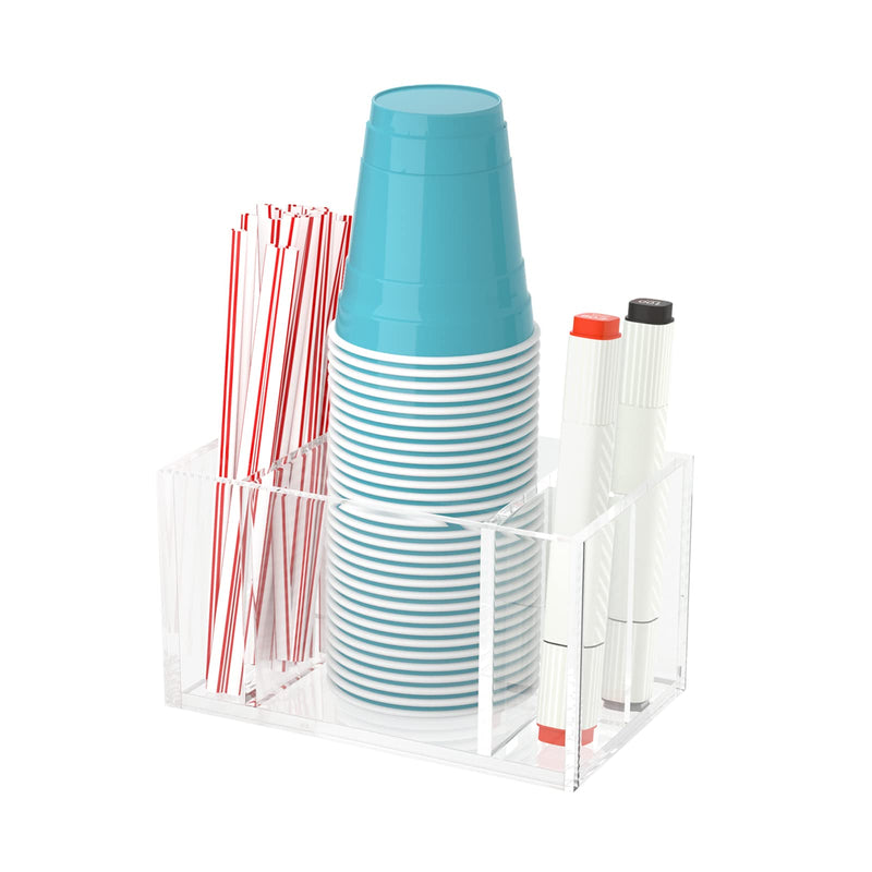 Acrylic Cup Holder & Dispenser with Marker Slots – Yosham
