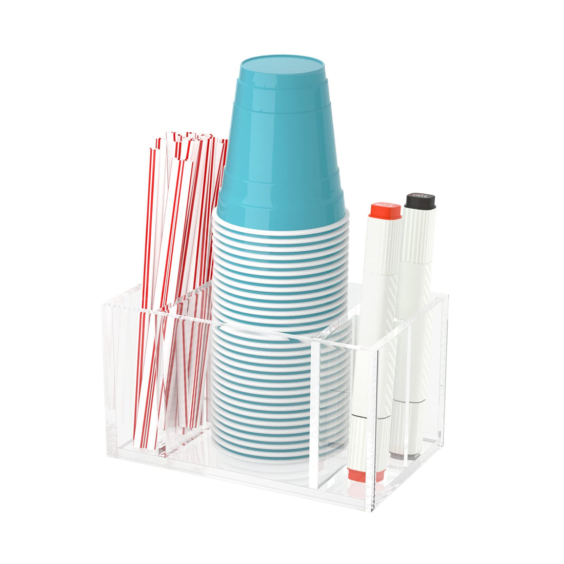 Clear Acrylic Party Cup Holder with Straw & Marker Slots – view 2