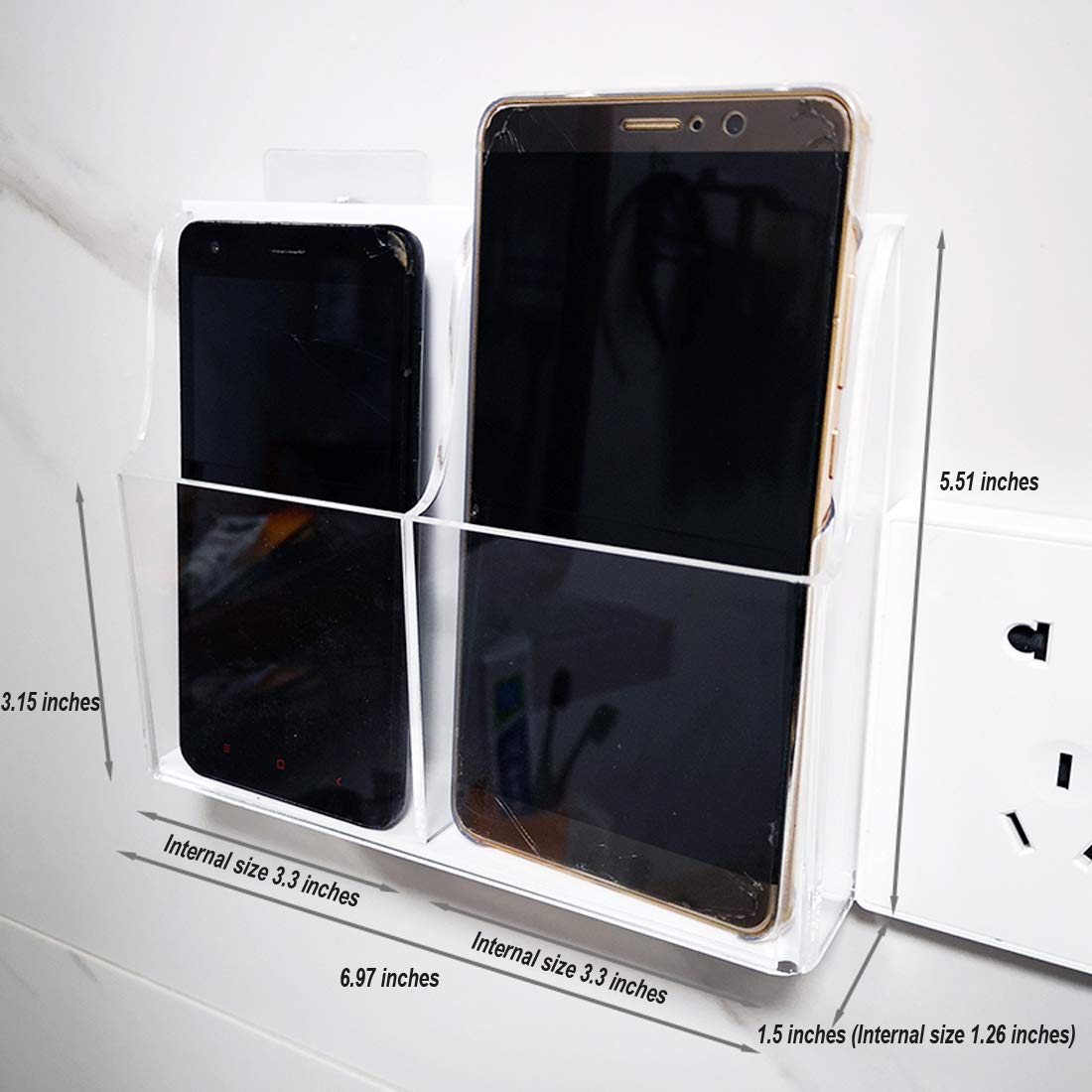 Clear Acrylic Wall-Mount Phone & Remote Holder, 2 Slots – view 2