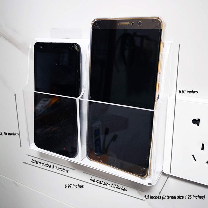 Clear Acrylic Wall-Mount Phone & Remote Holder, 2 Slots – view 2