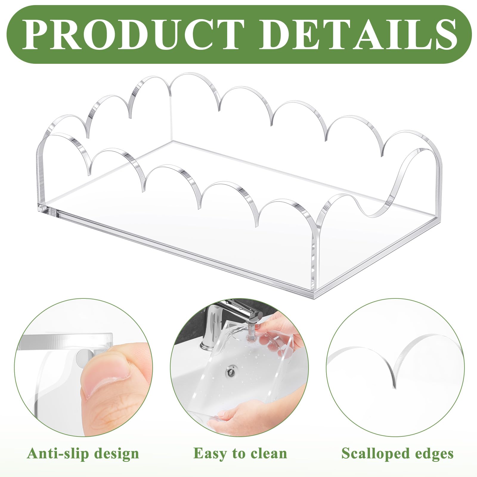 Waterproof Scalloped Rectangular Acrylic Napkin & Guest Towel Tray, 9 x 5.8 in – view 4