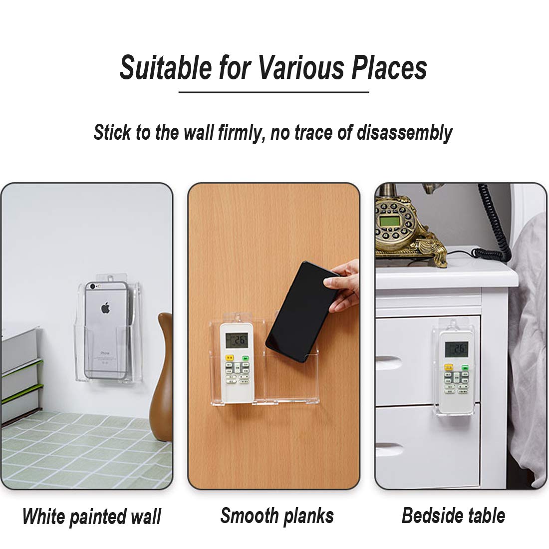 Clear Acrylic Wall-Mount Phone & Remote Holder, 3 Slots – view 4