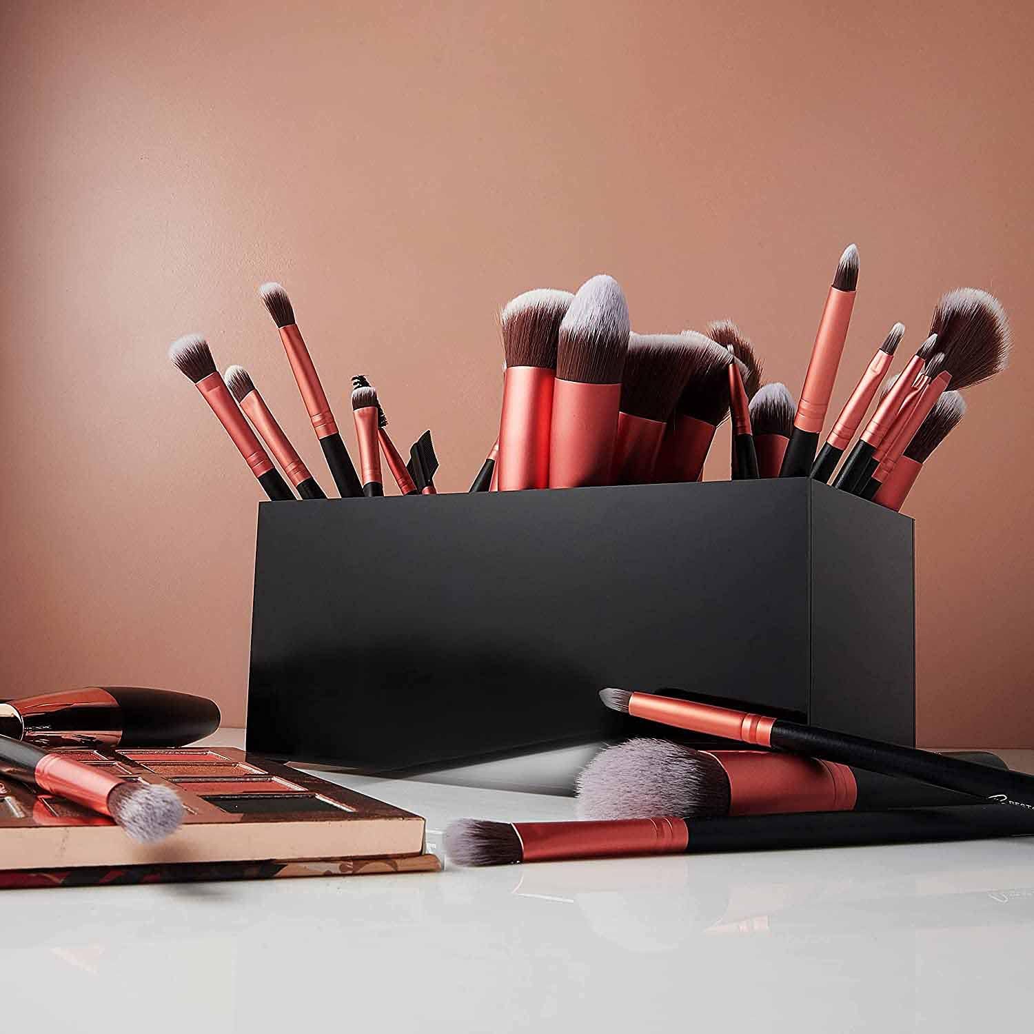 Acrylic Makeup Brush Holder, 6 Slots — Clear — Black – view 4