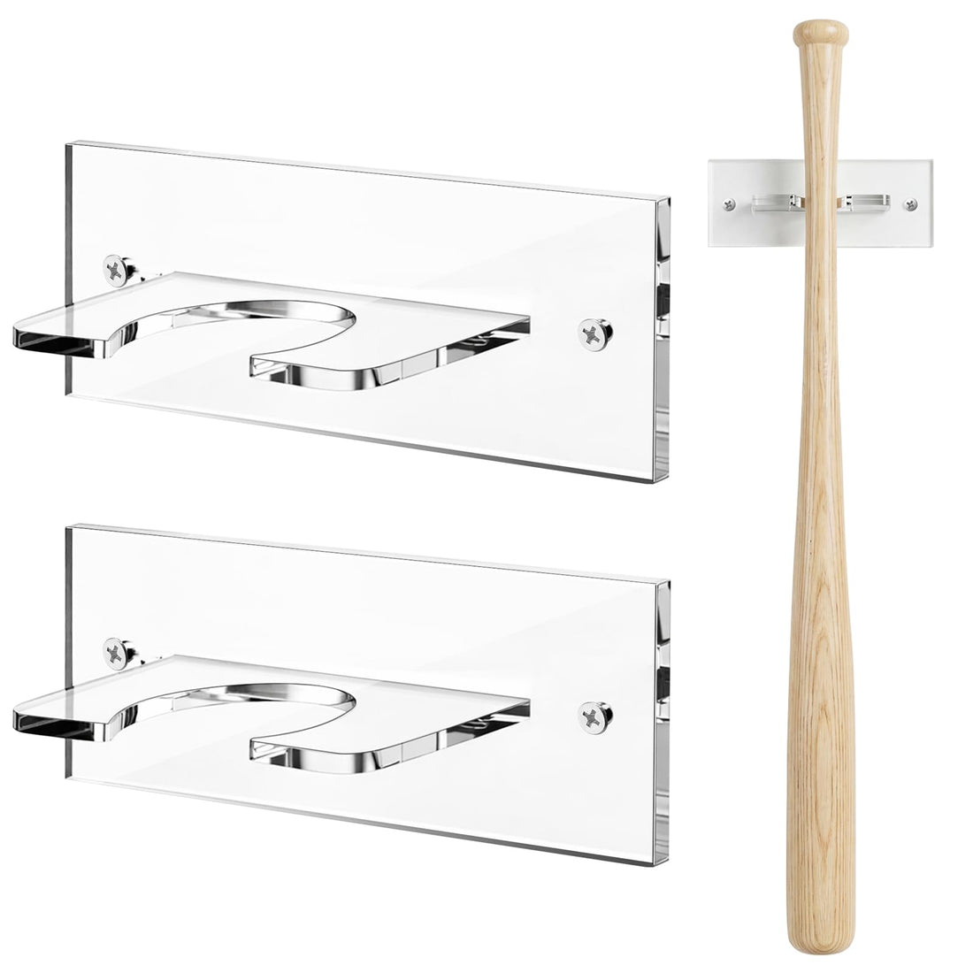 2 Pack Baseball Bat Holder Acrylic Vertical Baseball Bat Rack Holder Wall Mount Softball Bats Display Wall Hanger for Organization Sports Decor