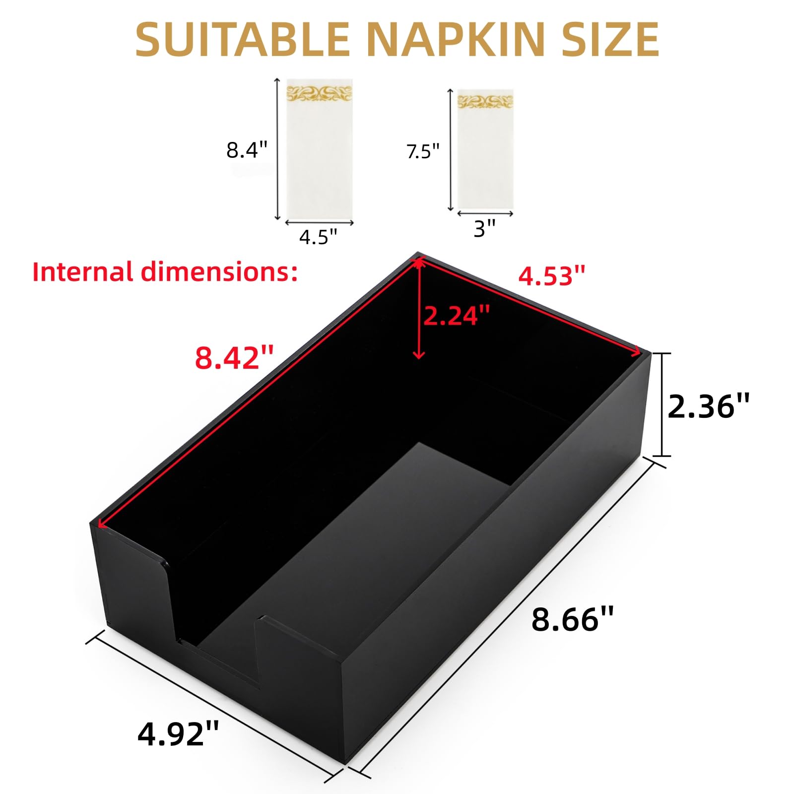 Black Glossy Rectangular Acrylic Napkin & Guest Towel Tray, Pack of 2 – view 2