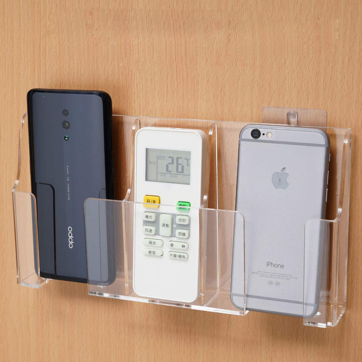 Clear Acrylic Wall-Mount Phone & Remote Holder, 3 Slots