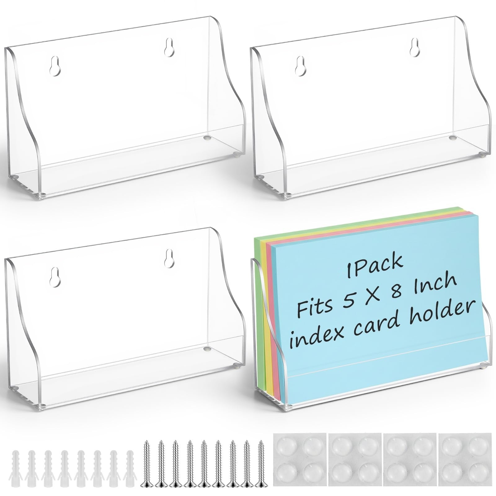 Clear Acrylic Index Card Holder for 5 × 8 in Cards, Pack of 4