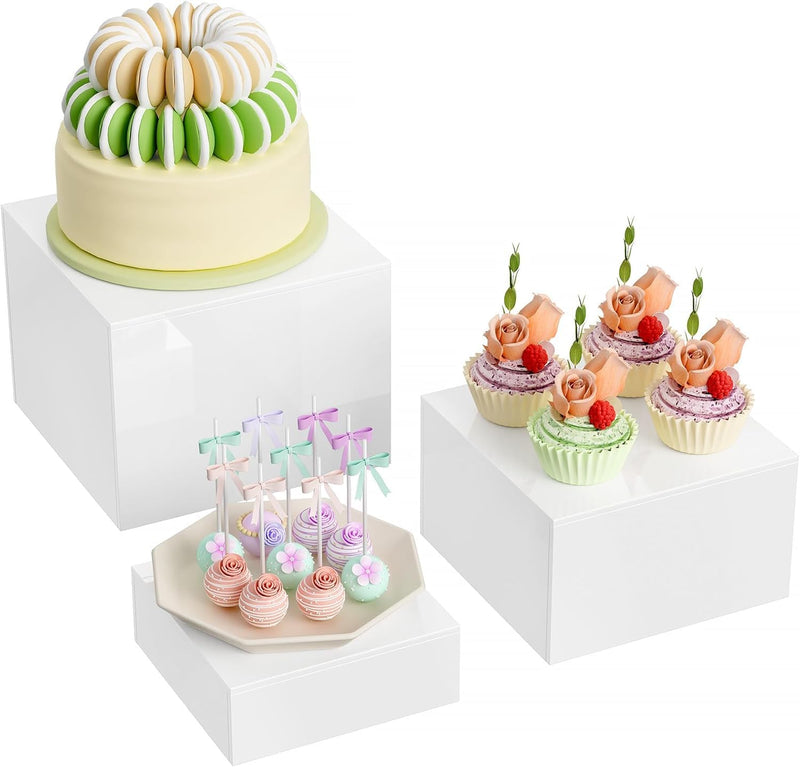 White Acrylic Buffet Risers, 6x7x8in, Set of 3 – Yosham