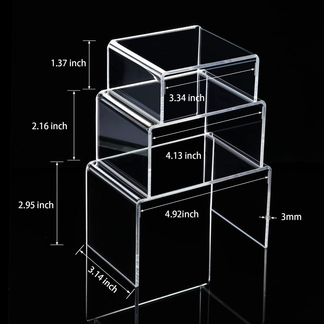 Clear Acrylic Nesting Display Risers, 3 Sizes, 2 Sets (6 Pcs) – view 3