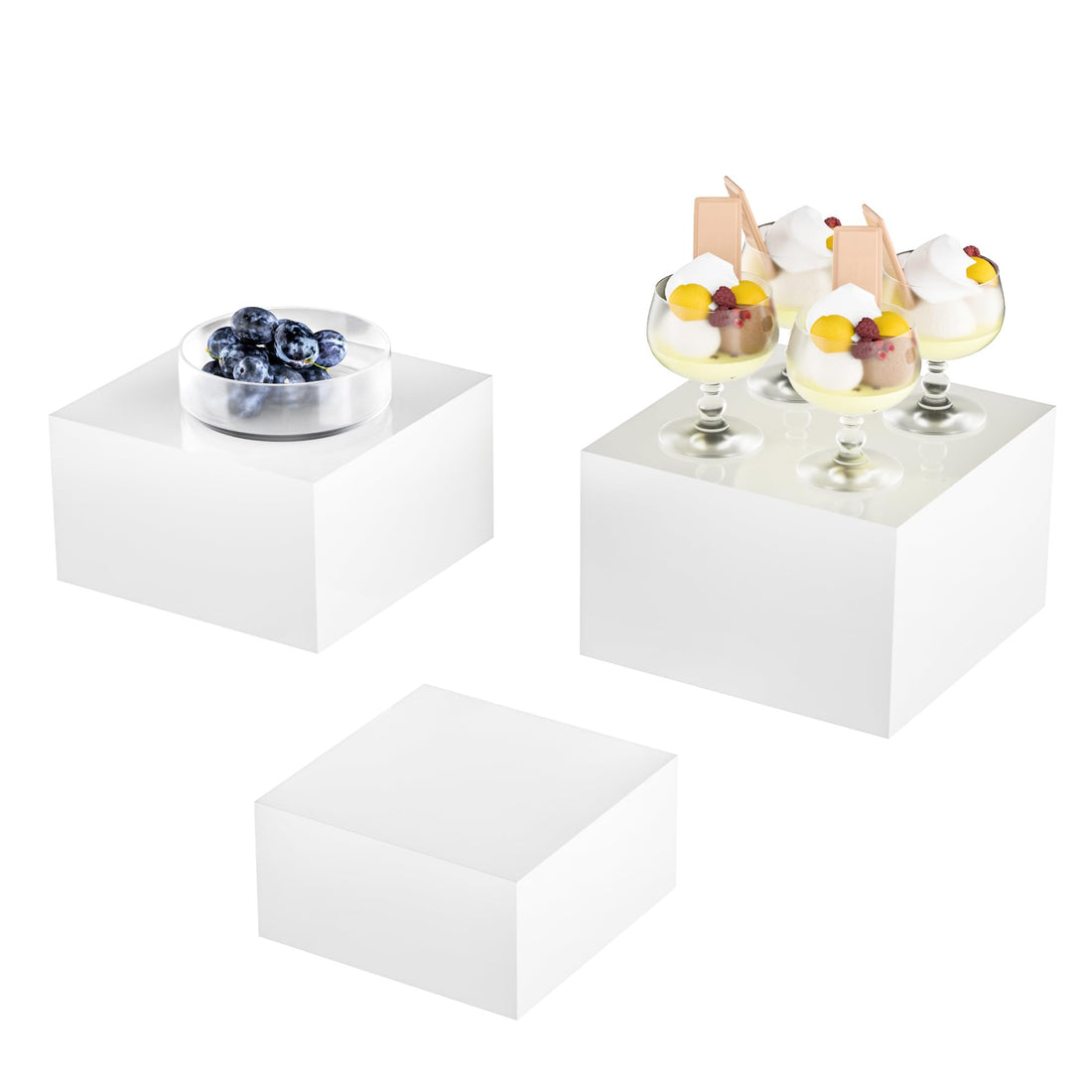 White Acrylic Cube Buffet Risers, 8, 7 & 6 in, Set of 3 – view 2