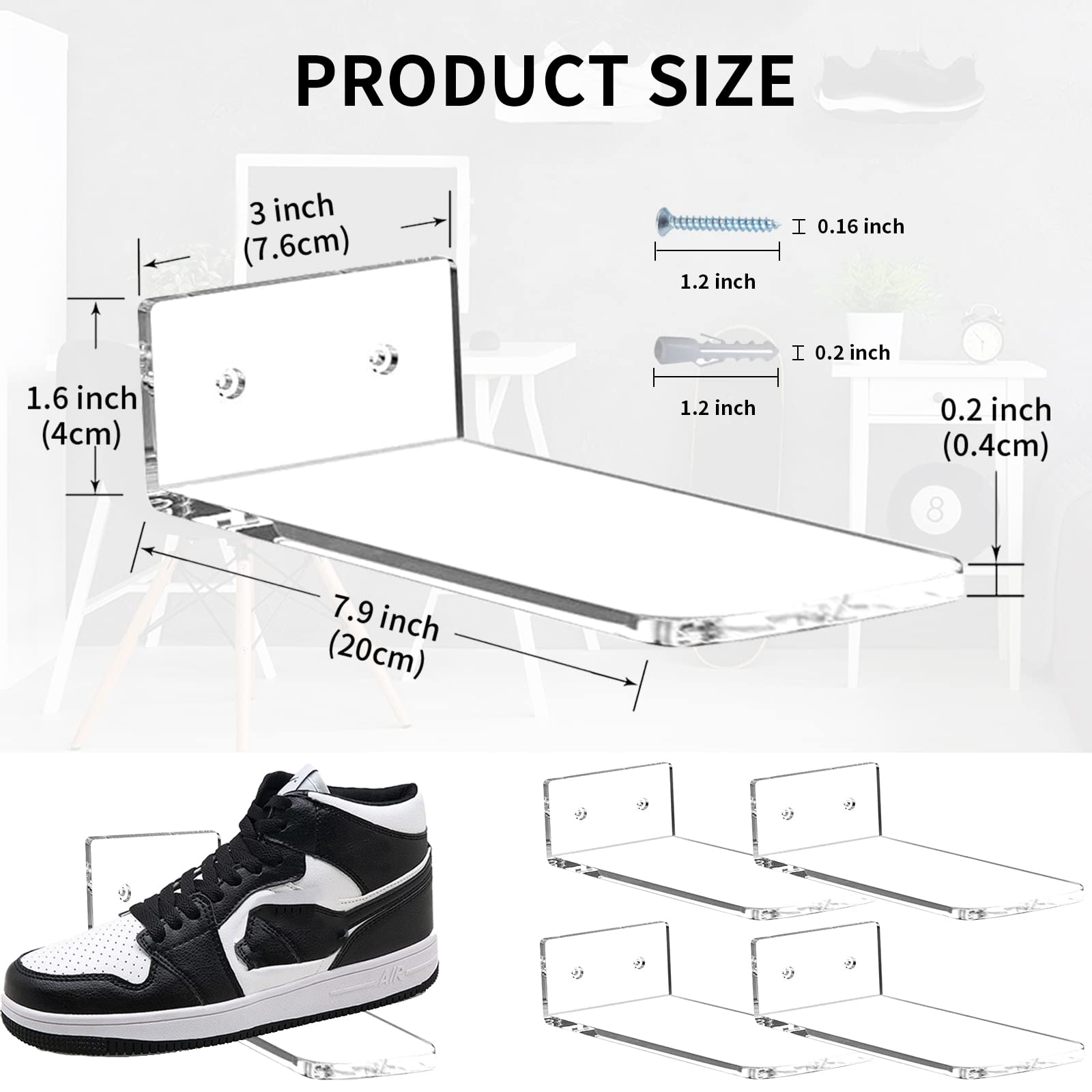 Clear Acrylic Floating Shoe Display Shelves, Pack of 2 — Shoe Shelves M2 – view 2
