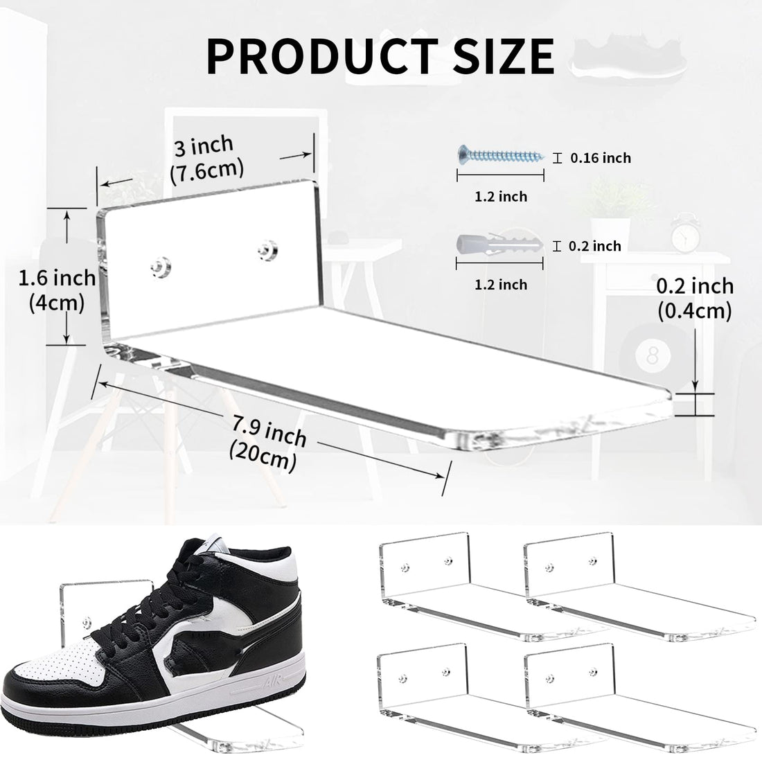 Clear Acrylic Floating Shoe Display Shelves, Pack of 2 — Shoe Shelves M2 – view 2