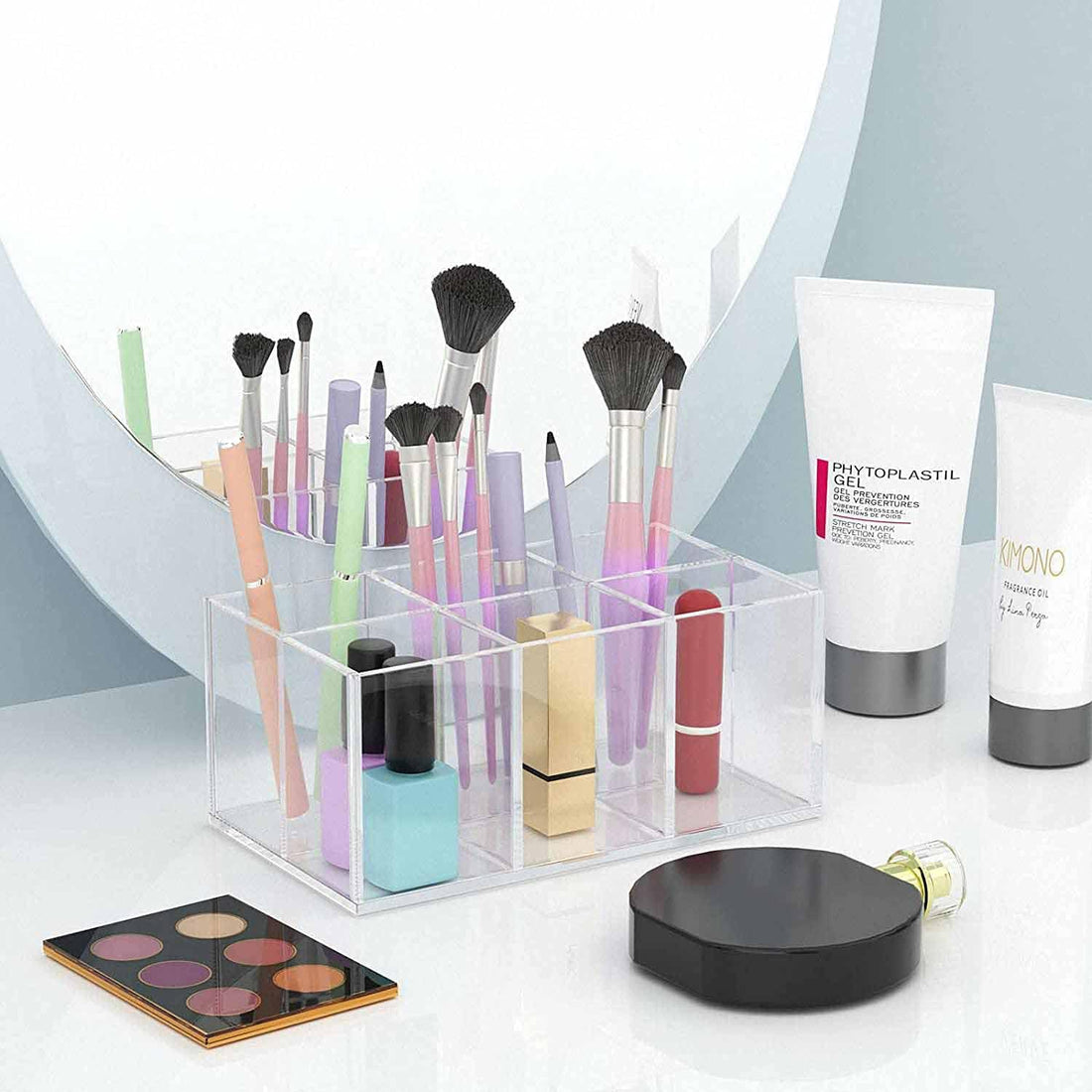 Acrylic Makeup Brush Holder, 6 Slots — Clear — Clear – view 3