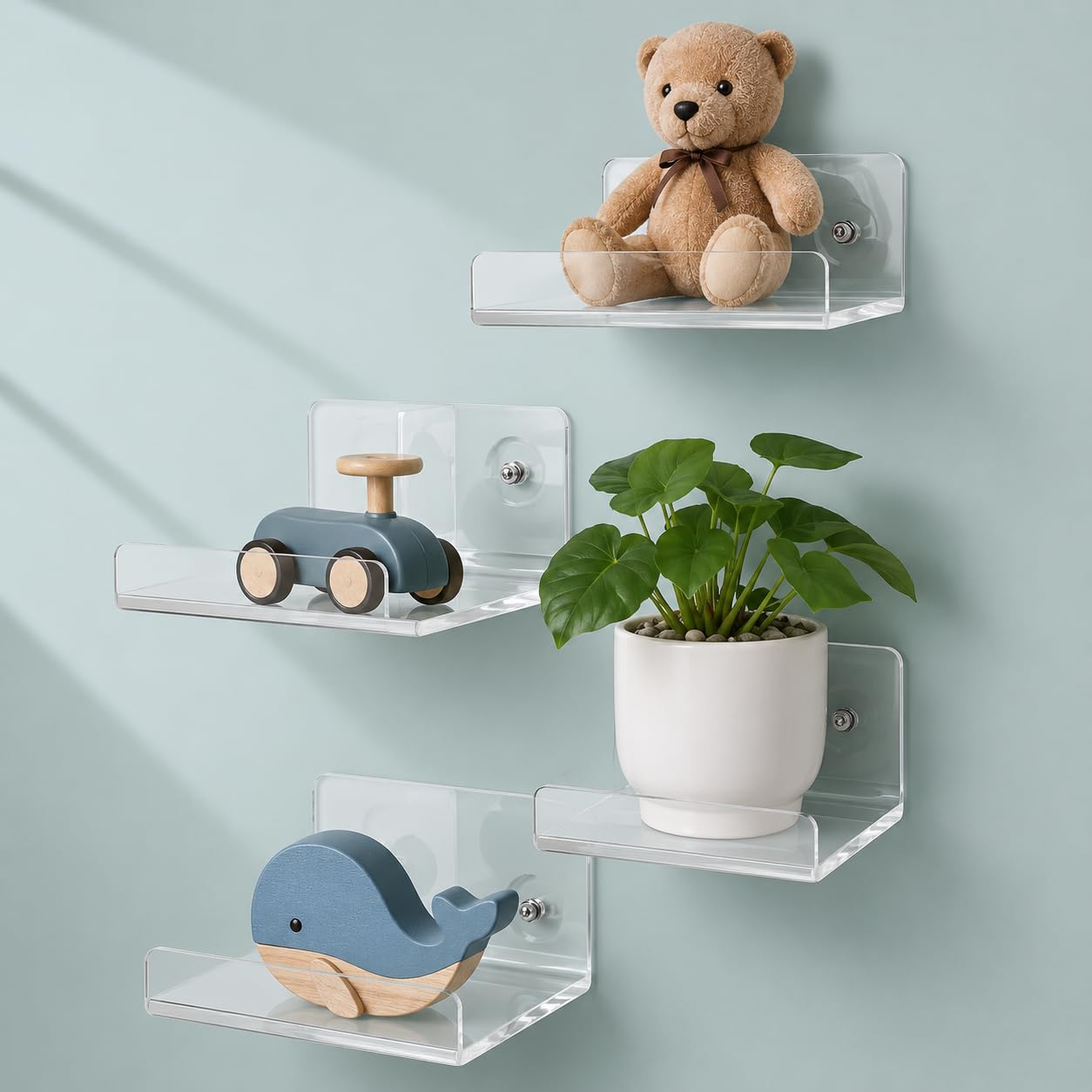 Clear Acrylic Wall Shelves, L-Shape, Set of 4 – Yosham
