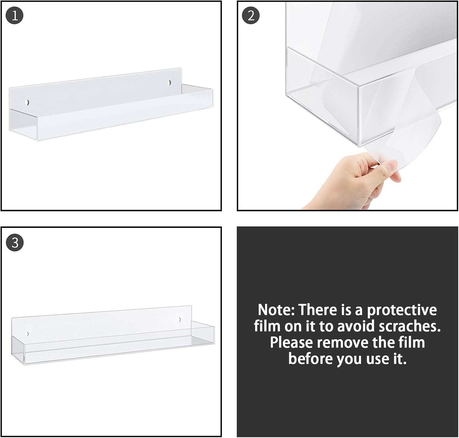 Acrylic Spice Rack for Wall & Cabinet Door, No-Drill Adhesive or Screw Mount, Pack of 2 — Clear – view 4