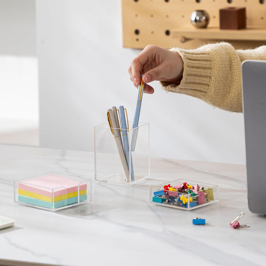 Clear Acrylic Desk Organizer Set, 3 Pcs: Pen Holder, Sticky Note Holder & Clip Tray – view 4