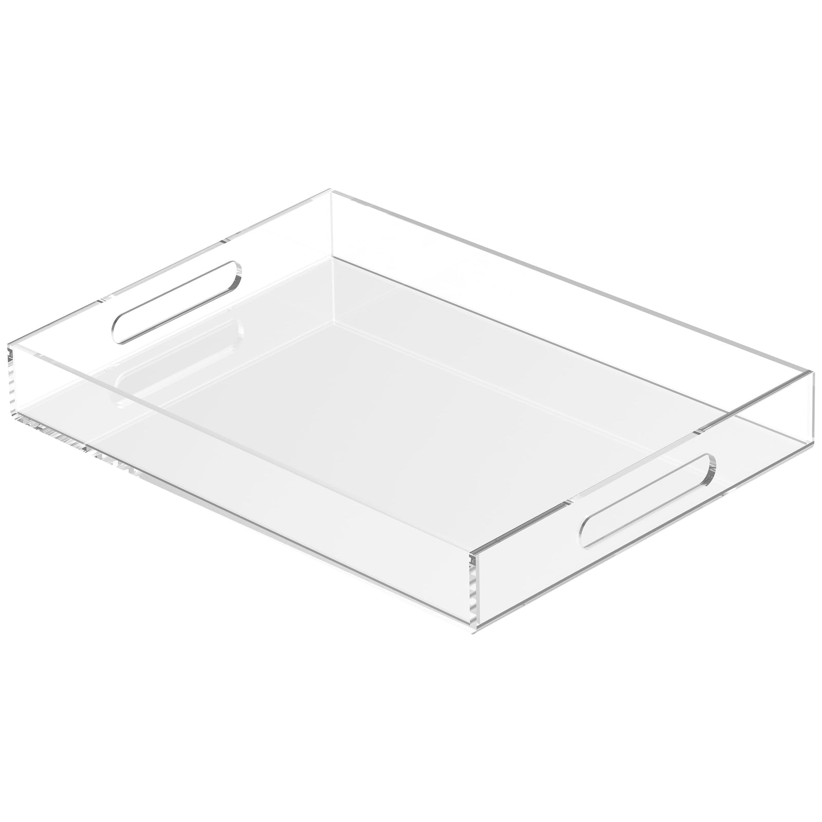 Clear Acrylic Tray for Serving 16x12x2 Inches - Acrylic Decorative Serving Trays with Cut Handles for Kitchen Dining Room Table - Durable Clear Lucite Trays Perfect for Serving Snacks & Drinks!