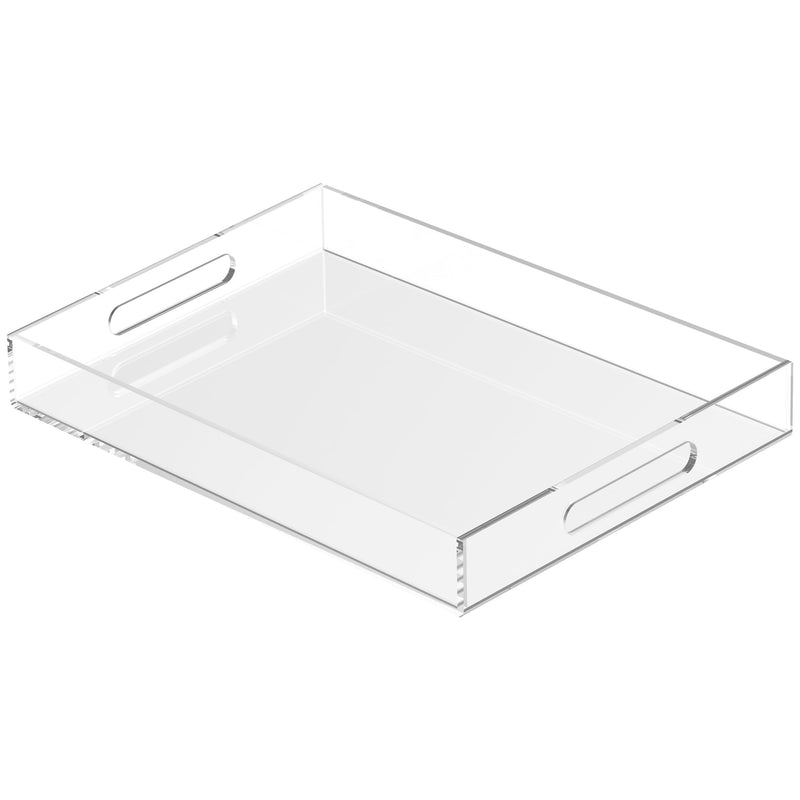 Clear Acrylic Tray for Serving 16x12x2 Inches - Acrylic Decorative Serving Trays with Cut Handles for Kitchen Dining Room Table - Durable Clear Lucite Trays Perfect for Serving Snacks & Drinks!