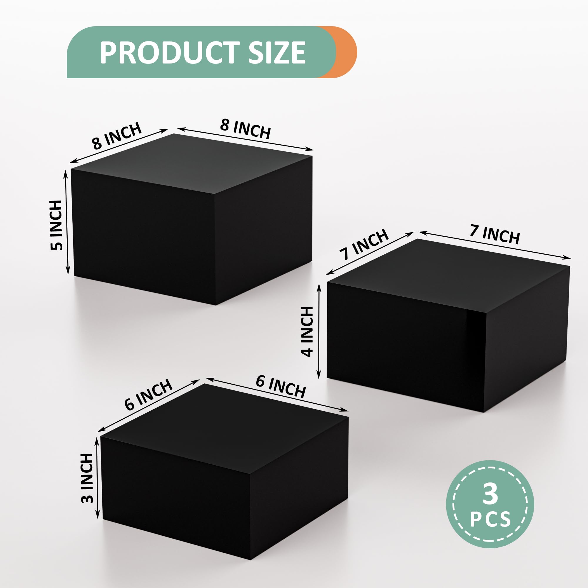 Black Acrylic Cube Buffet Risers, 8, 7 & 6 in, Set of 3 – view 3