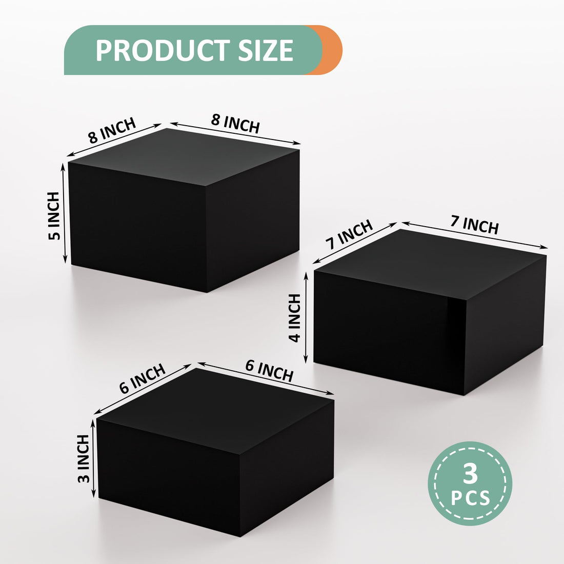 Black Acrylic Cube Buffet Risers, 8, 7 & 6 in, Set of 3 – view 3
