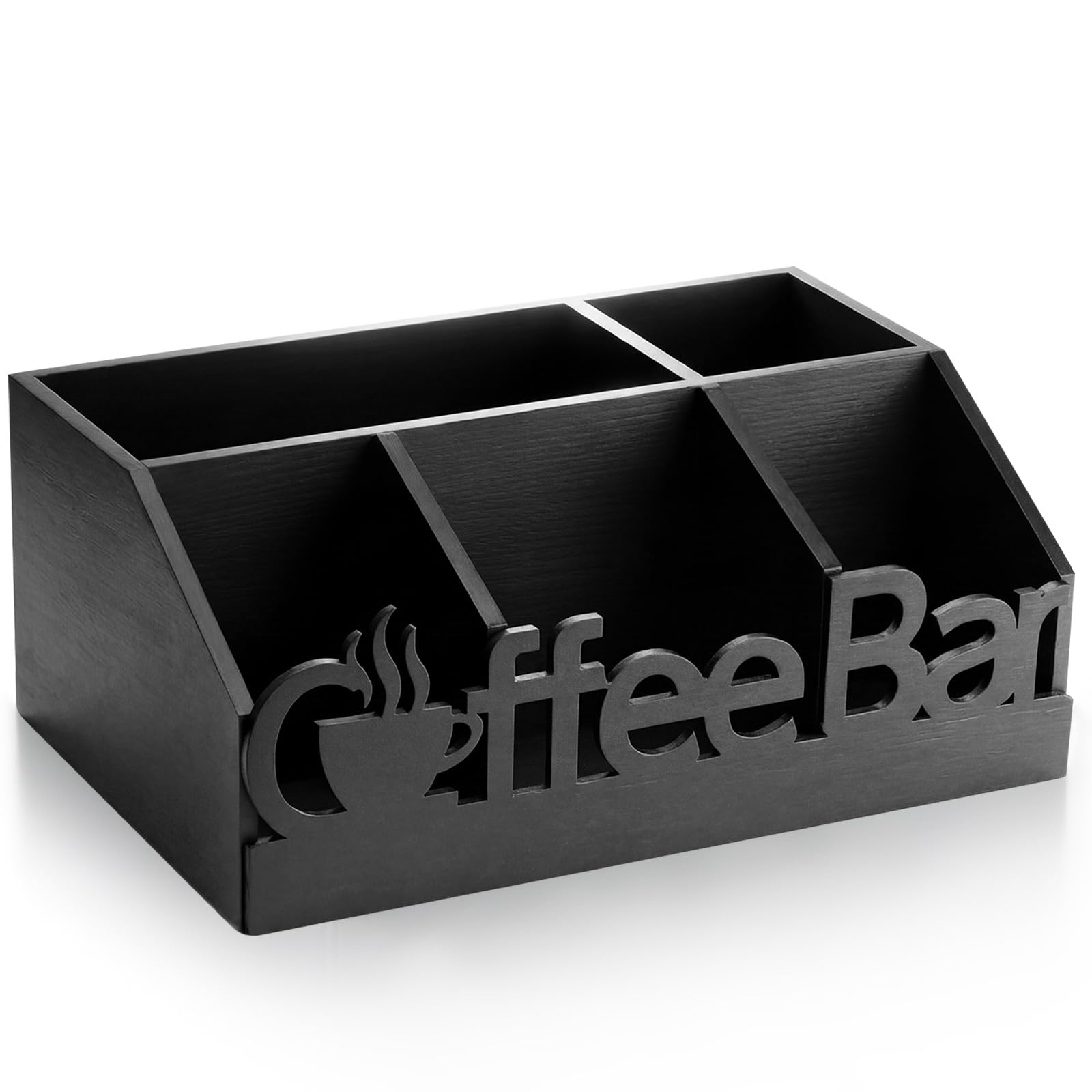 Black Wood Coffee Bar Organizer Caddy, 5 Compartments – view 2