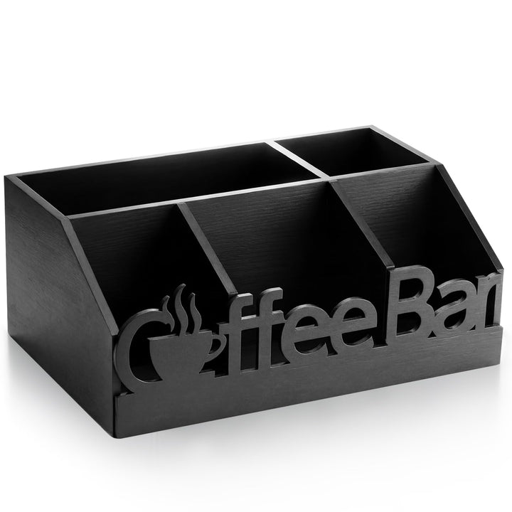 Black Wood Coffee Bar Organizer Caddy, 5 Compartments – view 2