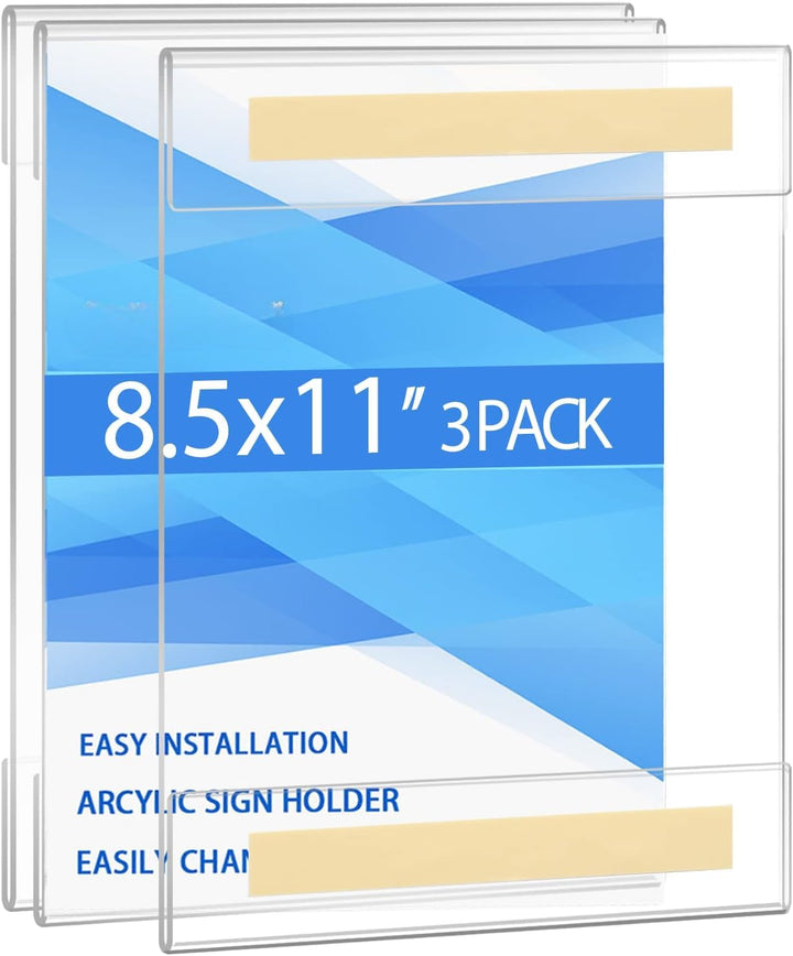 Clear Acrylic Wall Sign Holders, 8.5 × 11 in Portrait, Self-Adhesive, Pack of 3 – view 2