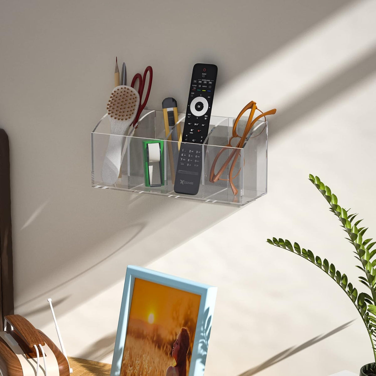 Remotes, glasses and keys in one place
