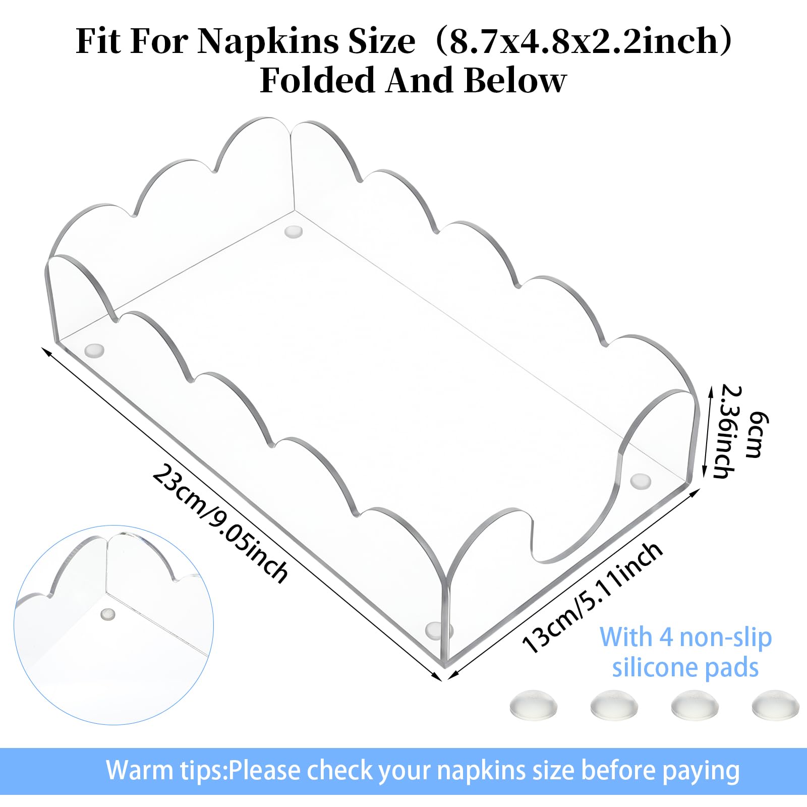 2 Pack Acrylic Napkin Holder, Scalloped Tray for Bathroom Kitchen Dining