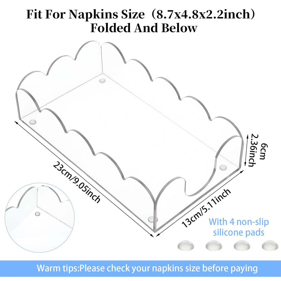 2 Pack Acrylic Napkin Holder, Scalloped Tray for Bathroom Kitchen Dining