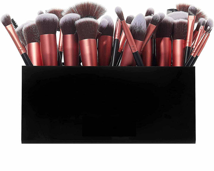 Acrylic Makeup Brush Holder, 6 Slots — Clear — Black