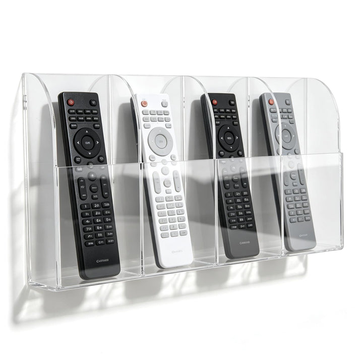 Clear Acrylic Wall-Mount Remote Holder, 4 Slots Arched