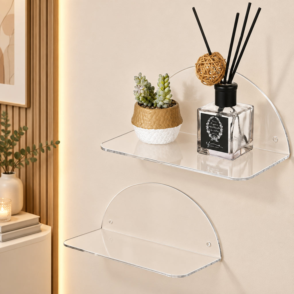 Clear Acrylic Half-Moon Floating Wall Shelves, Pack of 2 — Large – view 2