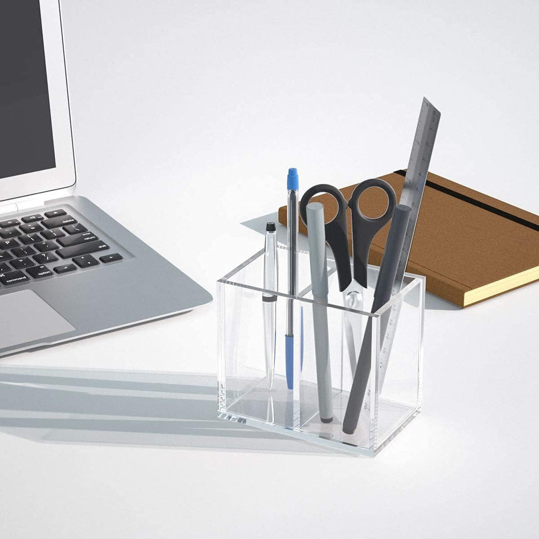 Clear Acrylic Pen Holder, 2 Compartments — PENCIL-HOLDER-D7 – view 4