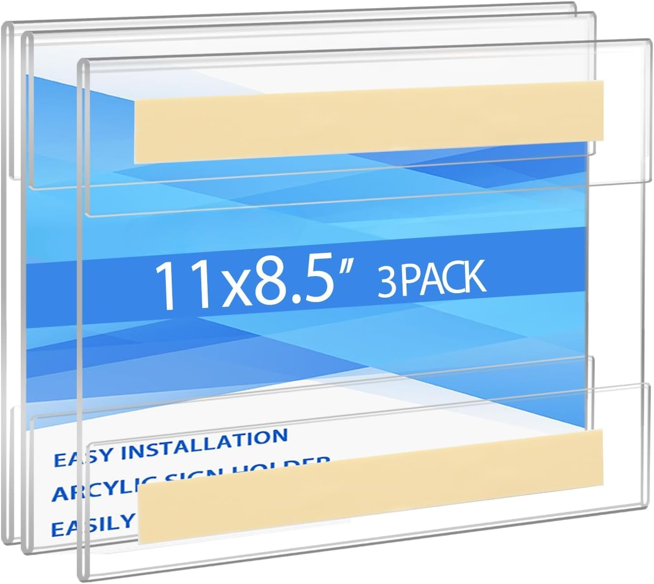 Clear Acrylic Wall Sign Holders, 11 × 8.5 in Landscape, Self-Adhesive, Pack of 3 – view 2