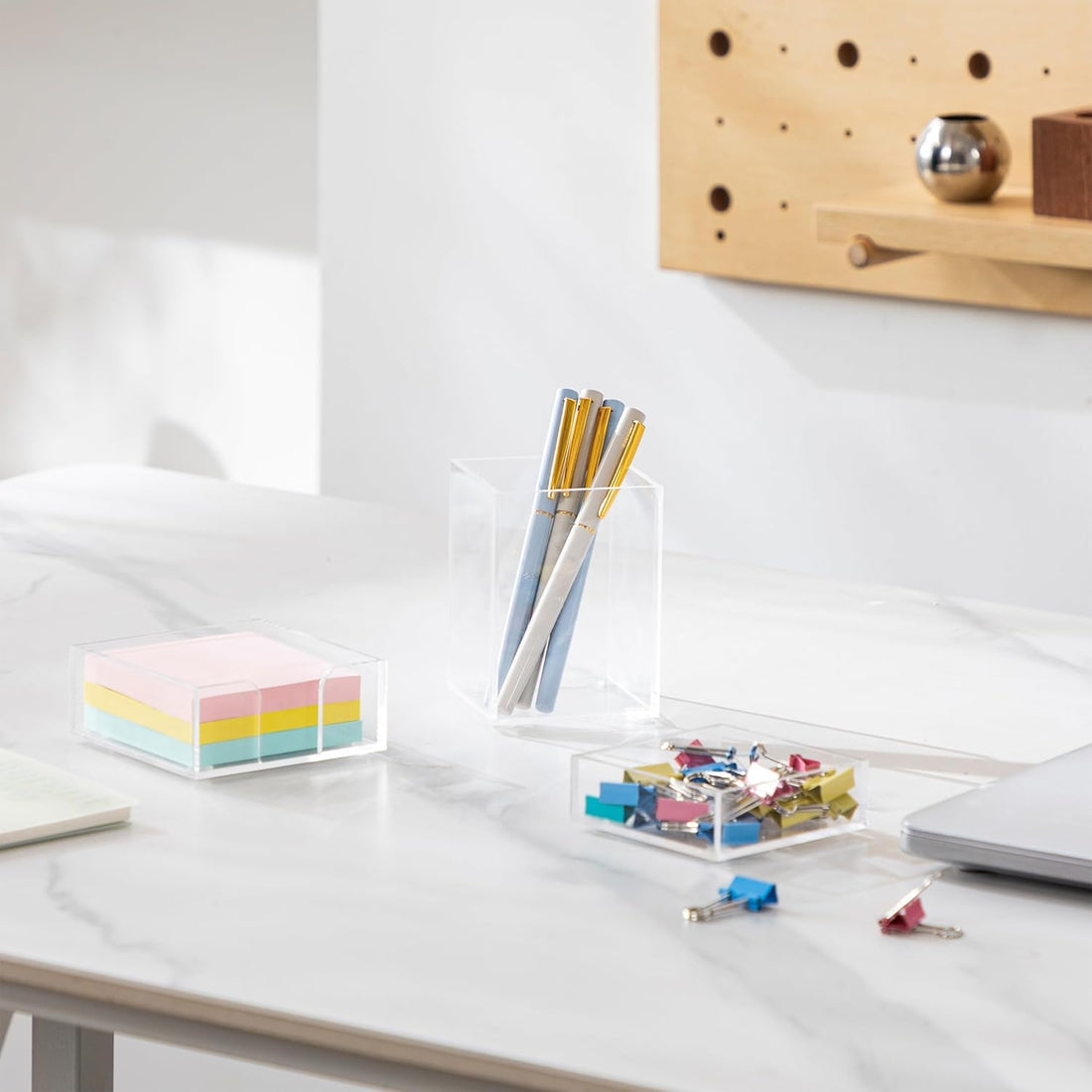 Clear Acrylic Desk Organizer Set, 3 Pcs: Pen Holder, Sticky Note Holder & Clip Tray – view 9