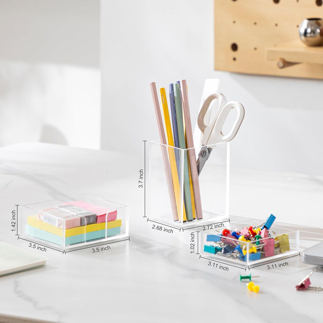 Clear Acrylic Desk Organizer Set, 3 Pcs: Pen Holder, Sticky Note Holder & Clip Tray – view 6