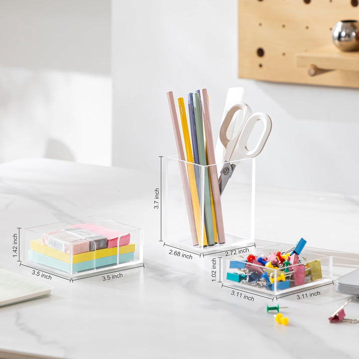 Clear Acrylic Desk Organizer Set, 3 Pcs: Pen Holder, Sticky Note Holder & Clip Tray – view 6