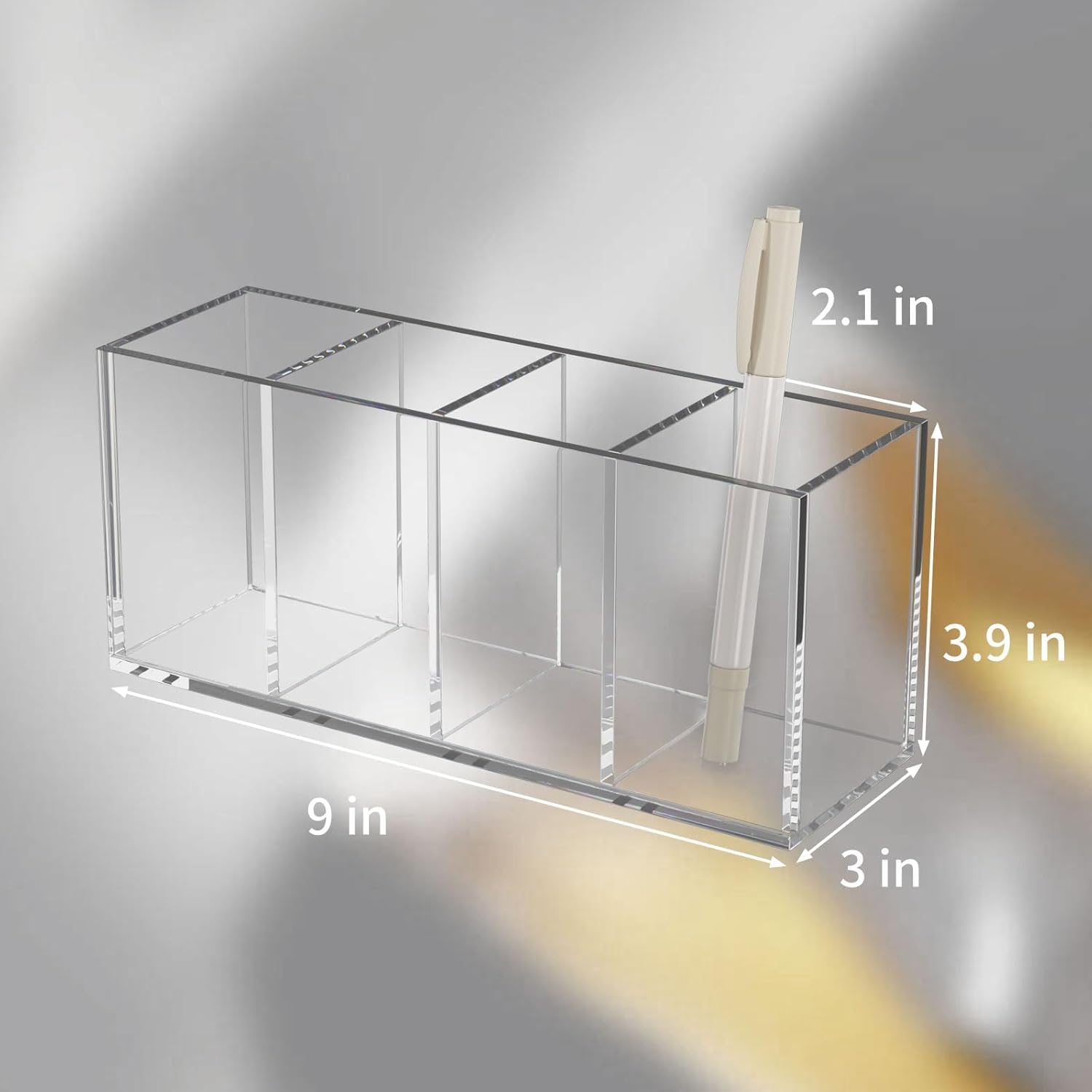 Clear Acrylic Desk Organizer, 4 Compartments, Long — PENCIL-HOLDER-D2 – view 5