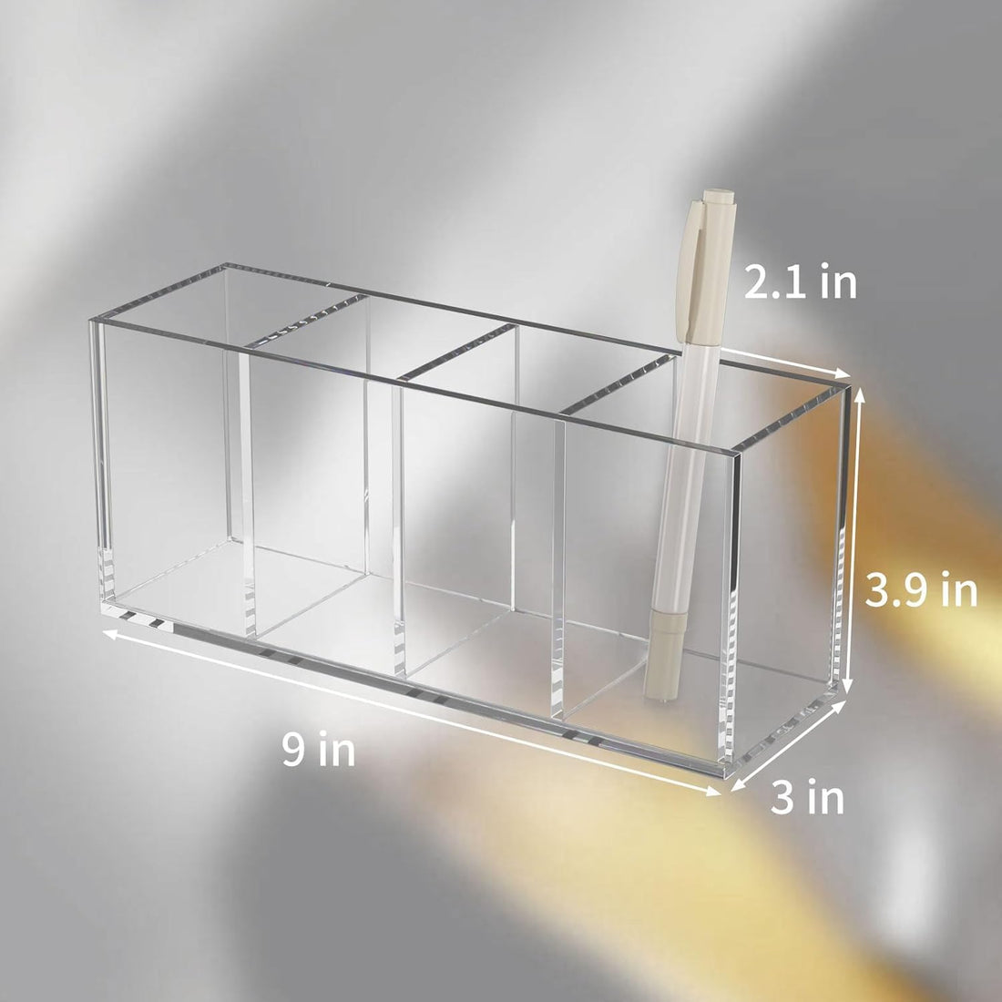 Clear Acrylic Desk Organizer, 4 Compartments, Long — PENCIL-HOLDER-D2 – view 5