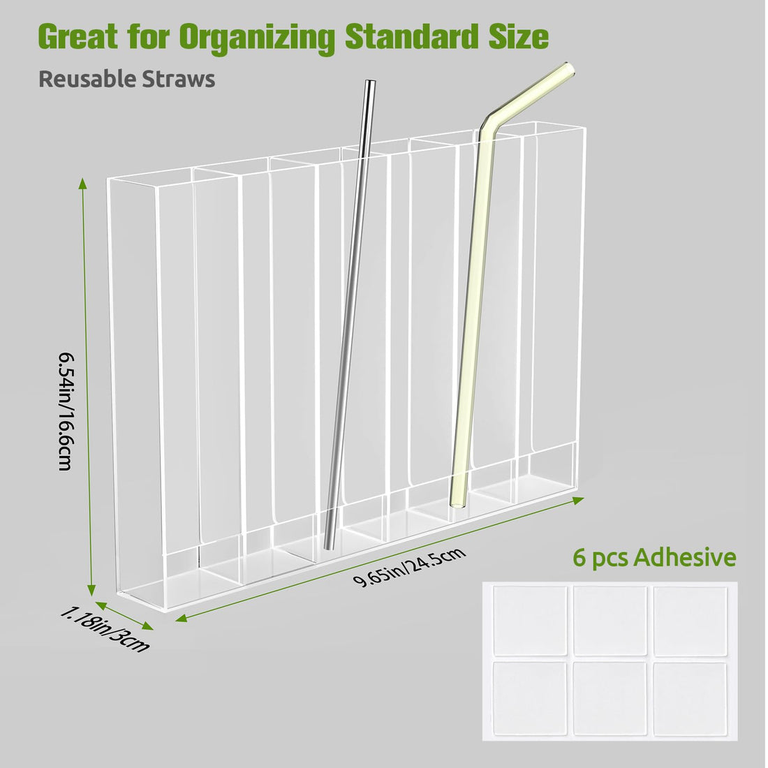 Clear Acrylic Wall Straw Holder, 6 Compartments – view 3