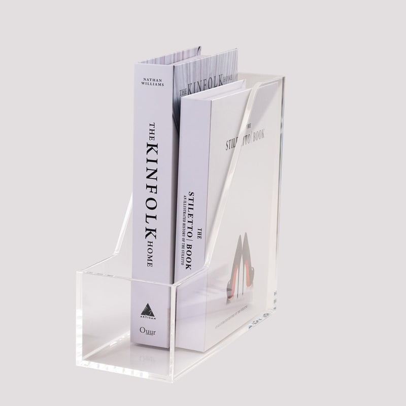 AIMOLLY Magazine Holder - Acrylic File Holder and Desk Organizer, Clear Bookend File Sorter, Acrylic Book Organizer and Storage Box for Documents, Magazine Holder Rack for Classroom, Home, and Office