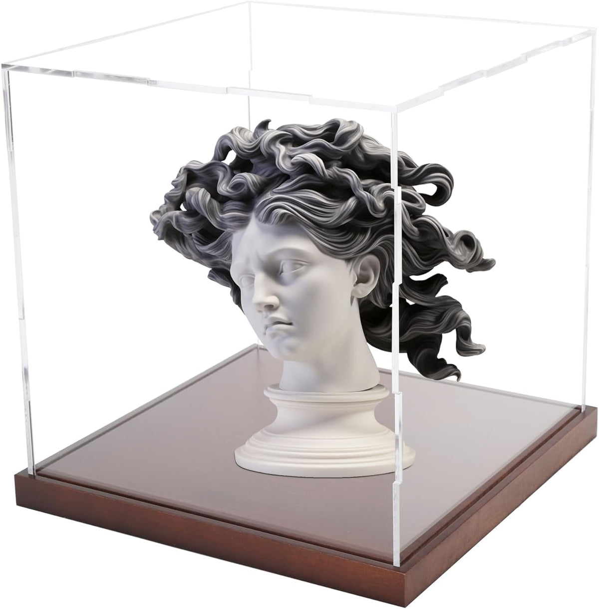 Duveesha 6" x 6" x 6" Clear Acrylic Display Case with 4mm Wooden Base – Self-Assemble Box for Collectibles, Action Figures, Toys, and Memorabilia