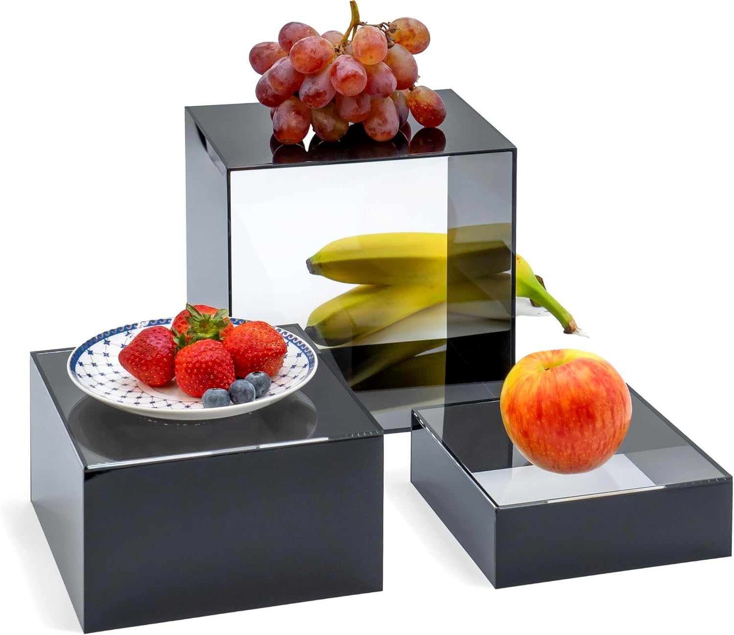 Glossy Black Acrylic Cube Risers with Clear Top, Set of 3